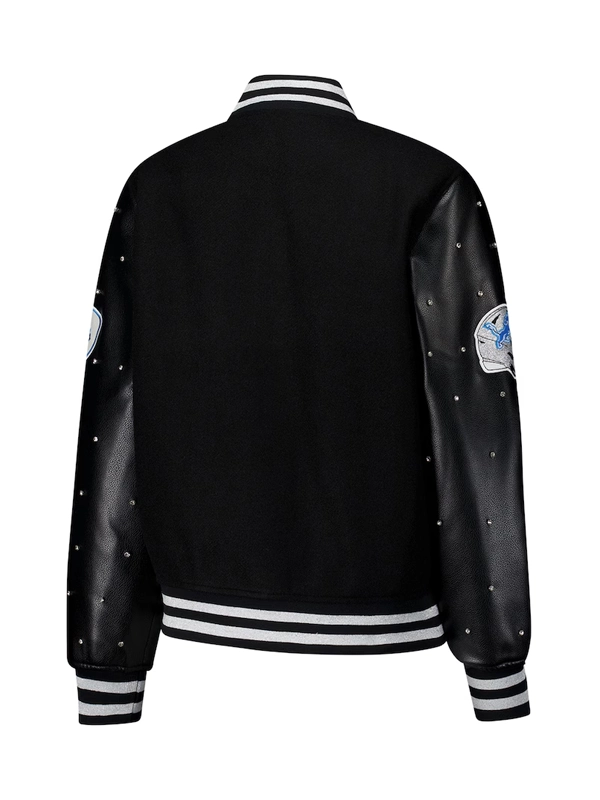 The Wild Collective Detroit Lions Black Varsity Sparkle Jacket