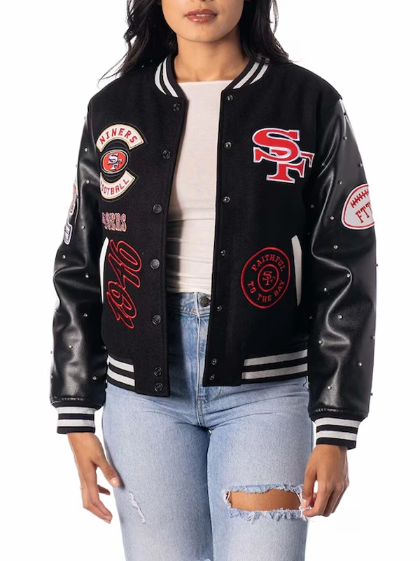 The Wild Collective San Francisco 49ers Black Varsity Sparkle Jacket