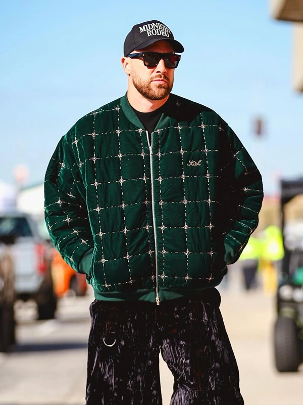 Travis Kelce Kith Green Velvet Bomber Jacket