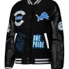 Women's The Wild Collective Black Detroit Lions Sparkle Full-Snap Varsity Jacket