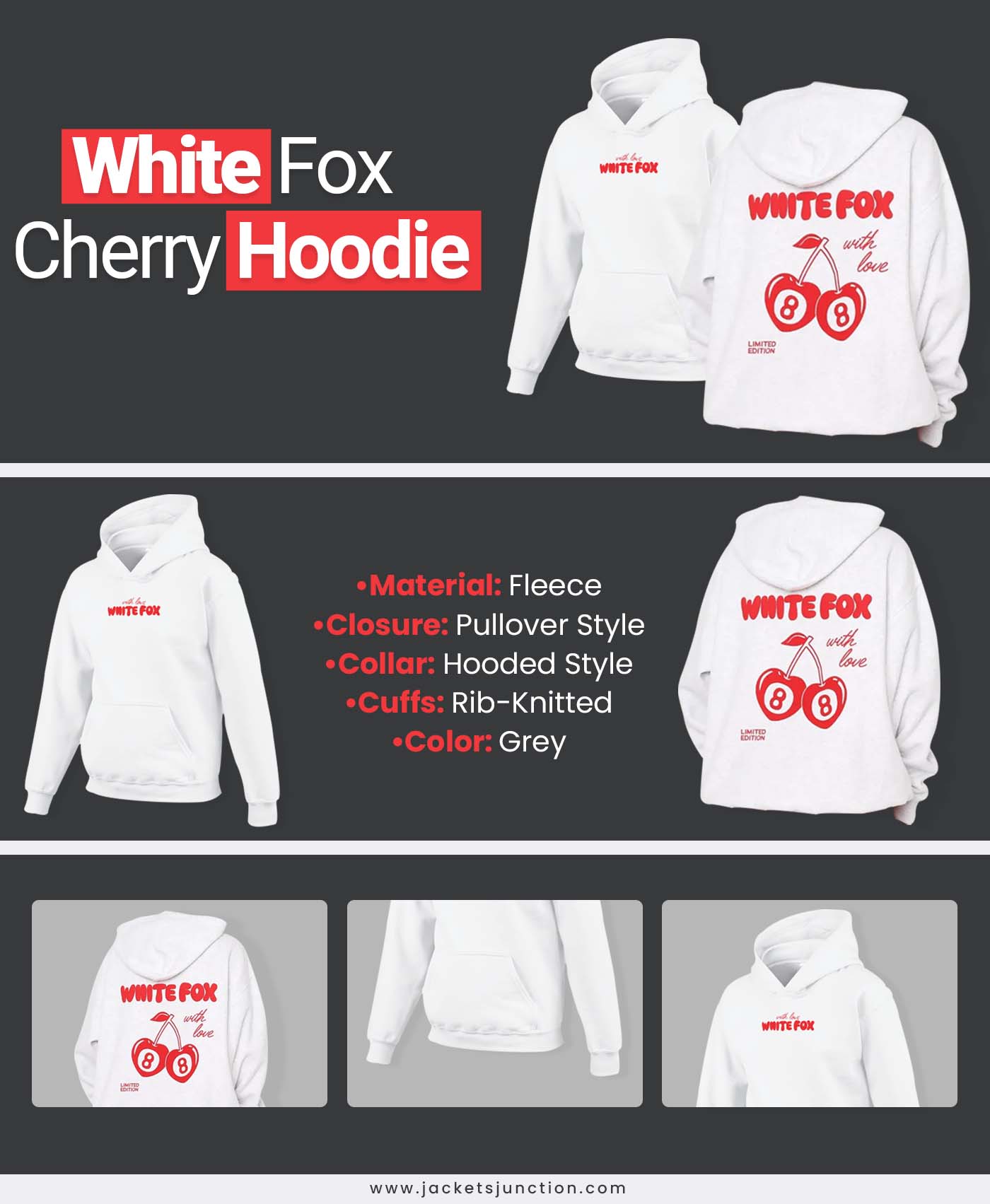 white fox with love cherry hoodie