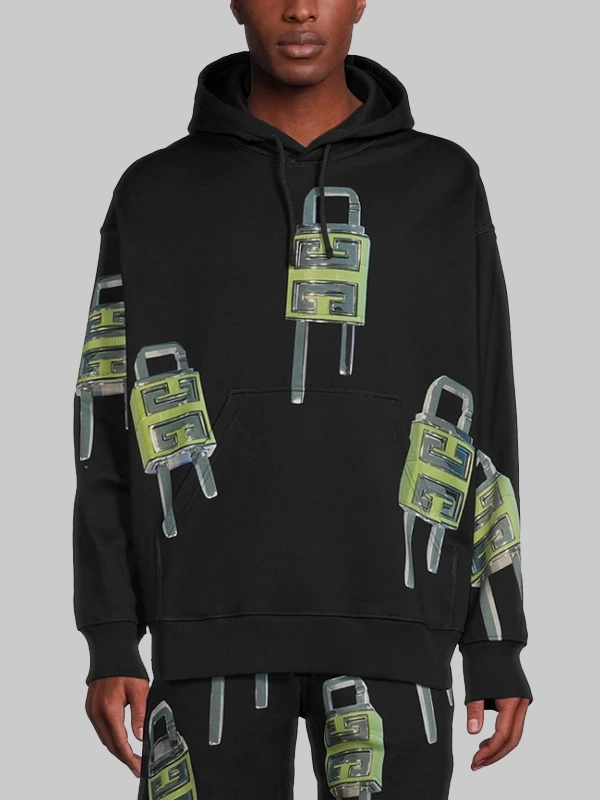 A$AP Rocky Givenchy Oversized 4G Lock Print Black Hoodie