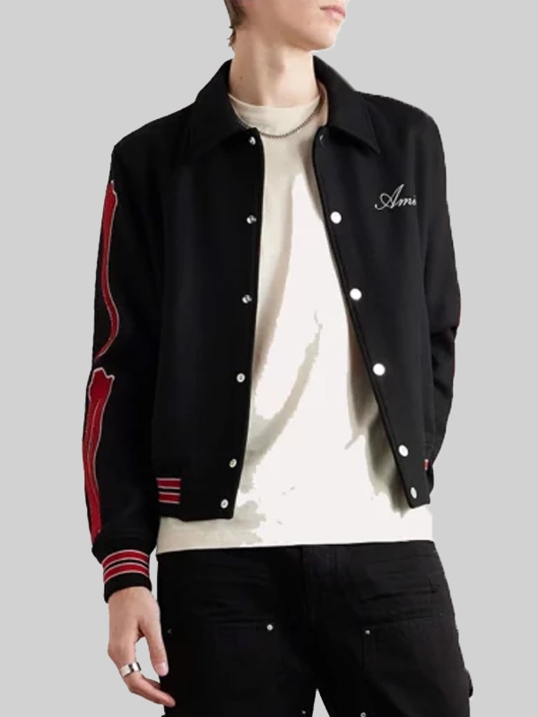 AMIRI Bones Twill Black & Red Varsity Jacket