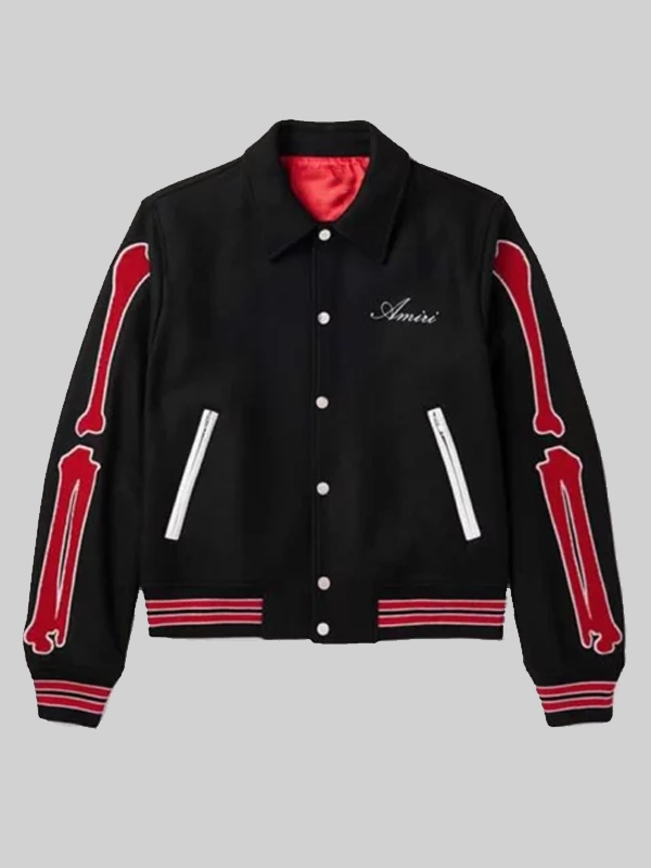 AMIRI Bones Twill Varsity Jacket Black