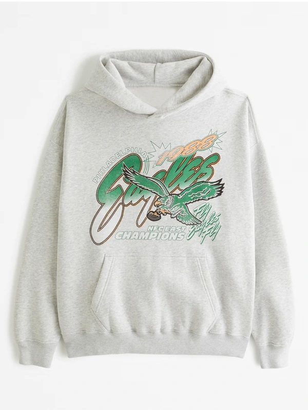 Abercrombie Philadelphia Eagles Graphic Popover Hoodie Grey