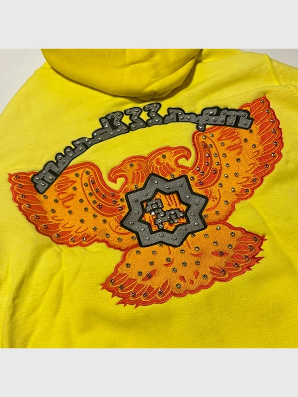 Bloody Osiris Murd333r.fm Rhinestone Hoodie Yellow