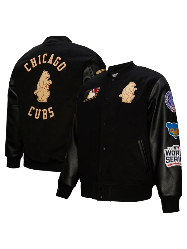 Chicago Cubs Mitchell & Ness Black Blackout Varsity Jacket