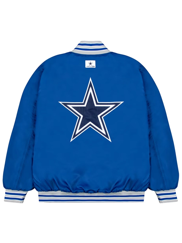 Dallas Cowboys GOLF WANG Blue Satin Bomber Jacket