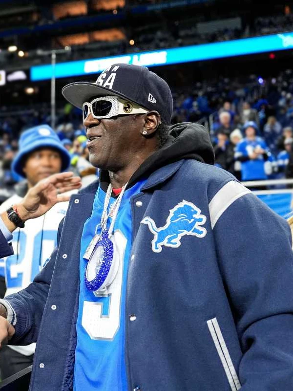 Detroit Lions Flavor Flav Varsity Bomber Jacket