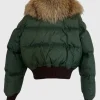 Dsquared2 Down Cropped Puffer Racoon Fur Collar Green Jacket