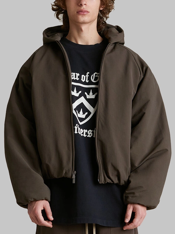 Fear of God Essentials Brown Military Nylon Hooded Bomber Jacket