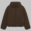 Fear of God Essentials Marine Military Nylon Hooded Bomber Jacket Brown