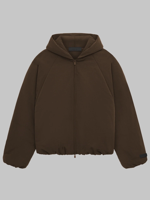 Fear of God Essentials Marine Military Nylon Hooded Bomber Jacket Brown