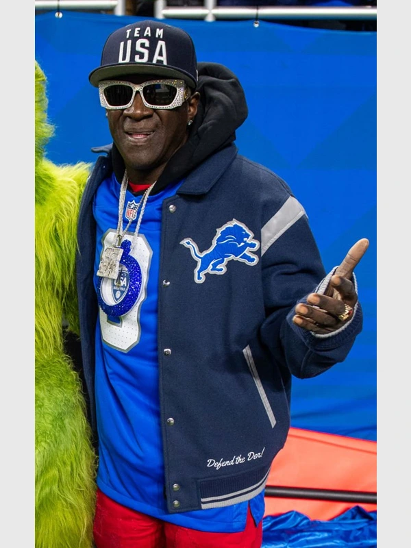 Flavor Flav Detroit Lions Blue Varsity Bomber Jacket