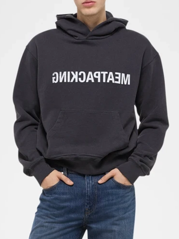 Helmut Lang Men's Meatpacking Logo Hoodie Grey