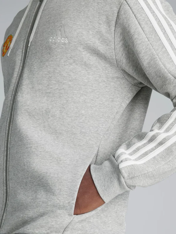 Manchester United x adidas Essentials 3-Stripes Grey Hoodie