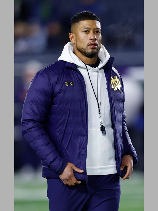 Marcus Freeman Notre Dame Purple Puffer Jacket