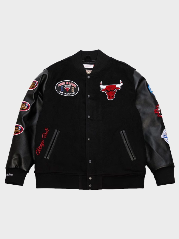 Men's Chicago Bulls Black Out Collection Vintage Logo Full-Snap Varsity Jacket