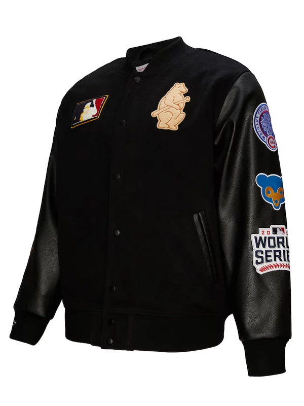 Men's Chicago Cubs Mitchell & Ness Black Blackout Collection Full-Snap Varsity Jacket