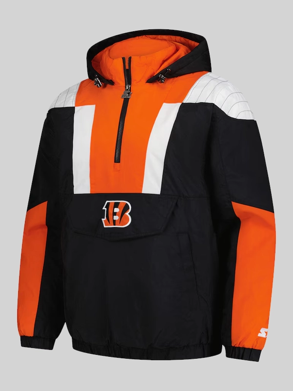 Men's Cincinnati Bengals Starter BlackOrange Charger Half-Zip Pullover Jacket