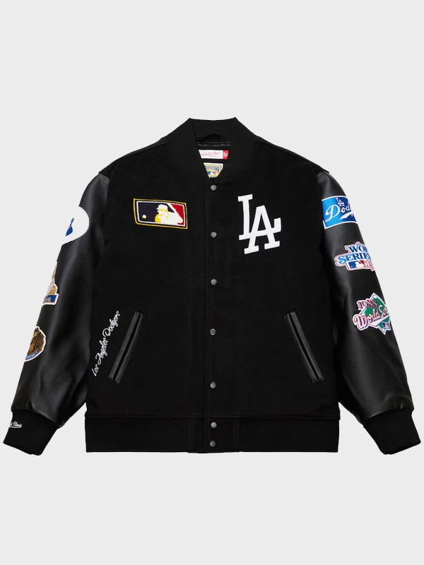 Men's Los Angeles Dodgers Black Out Collection Vintage Logo Full-Snap Varsity Jacket