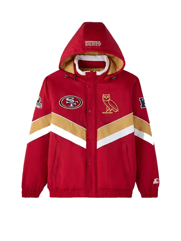 Men's San Francisco 49ers OVO x Starter Scarlet Sideline Full-Snap Puffer Jacket