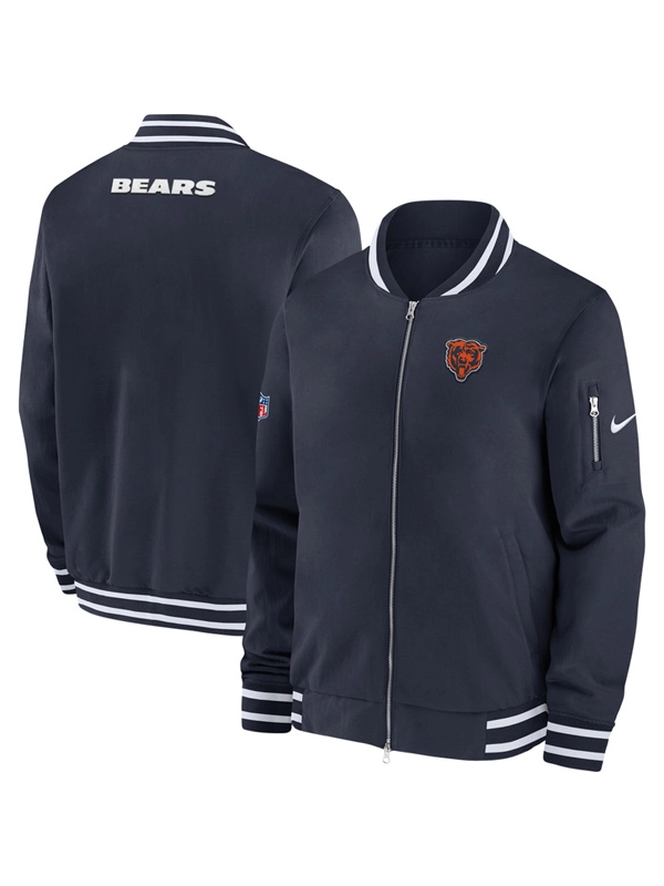 Nike Men's Chicago Bears Sideline Coaches Navy Full-Zip Bomber Jacket Blue