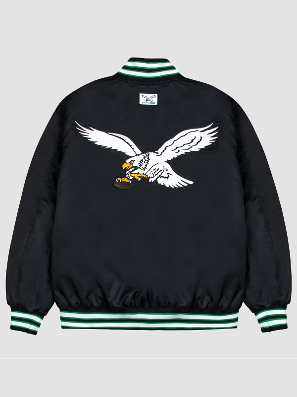 Philadelphia Eagles GOLF WANG Black Satin Bomber Jacket