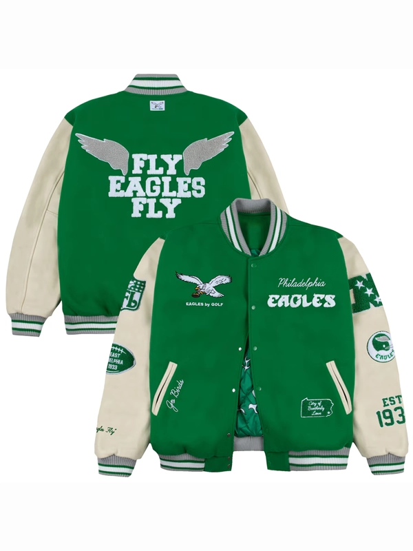 Philadelphia Eagles GOLF WANG Letterman Full-Snap Jacket Kelly Green