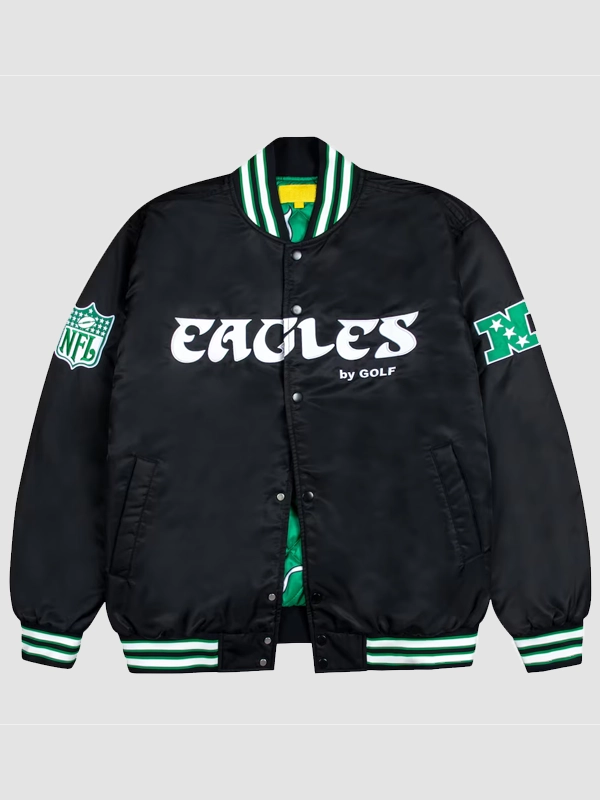 Philadelphia Eagles GOLF WANG Satin Full-Snap Bomber Jacket - Black