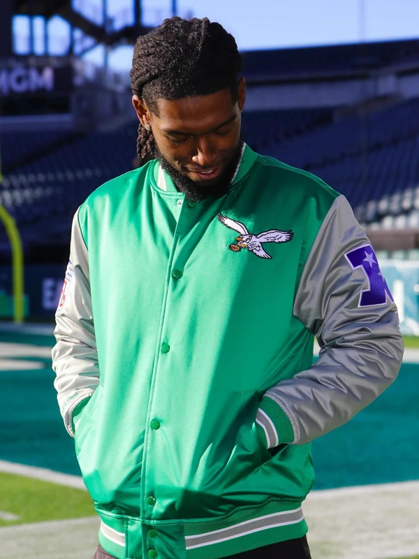 Philadelphia Eagles Green & Grey Satin Varsity Jacket