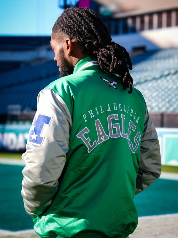 Philadelphia Eagles Satin Varsity Jacket Green & Grey