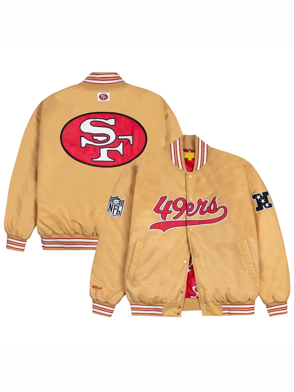 San Francisco 49ers GOLF WANG Satin Full-Snap Bomber Jacket - Gold