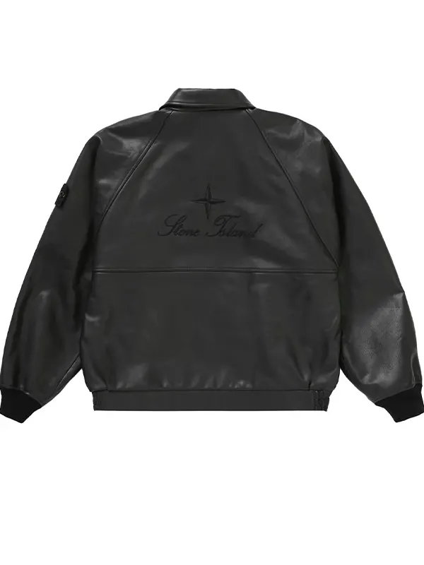 Supreme-Stone-Island-Black-Leather-Bomber-Jacket