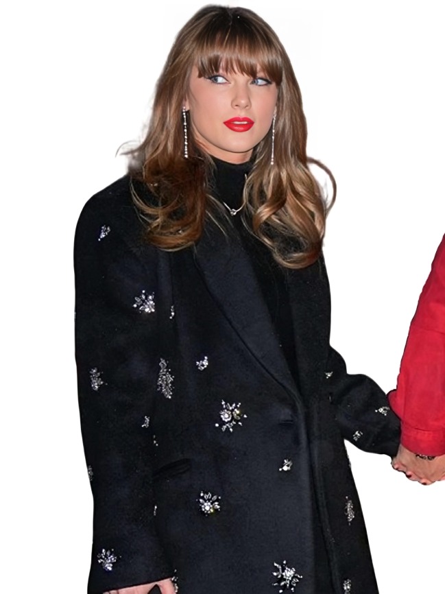 Taylor Swift Embellished Wool-Blend Coat Black