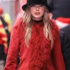 Taylor Swift Red Faux Fur Suede Coat