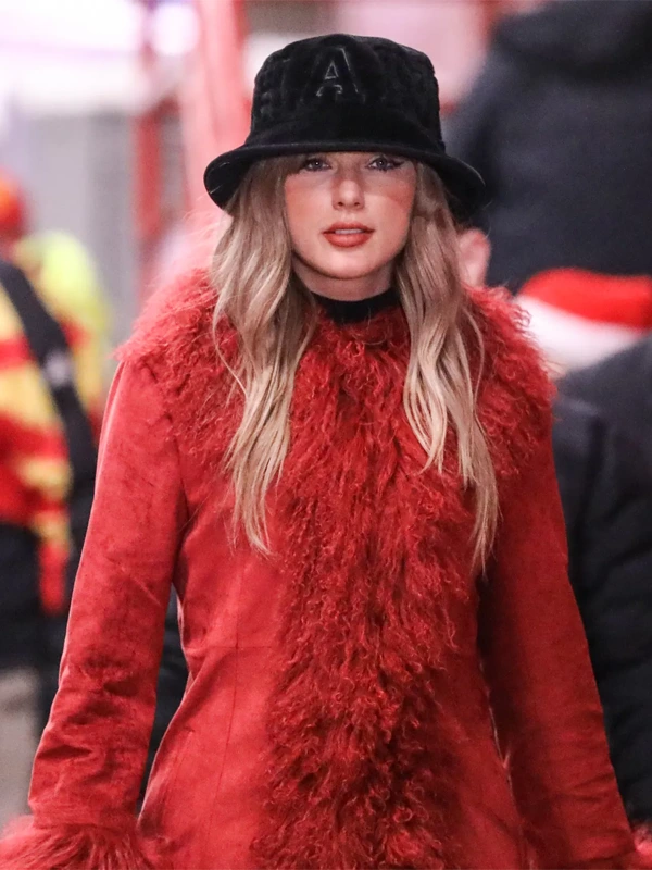 Taylor Swift Red Faux Fur Suede Coat