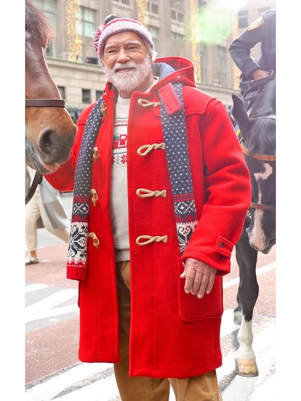 The Man with the Bag Arnold Schwarzenegger Red Santa Coat