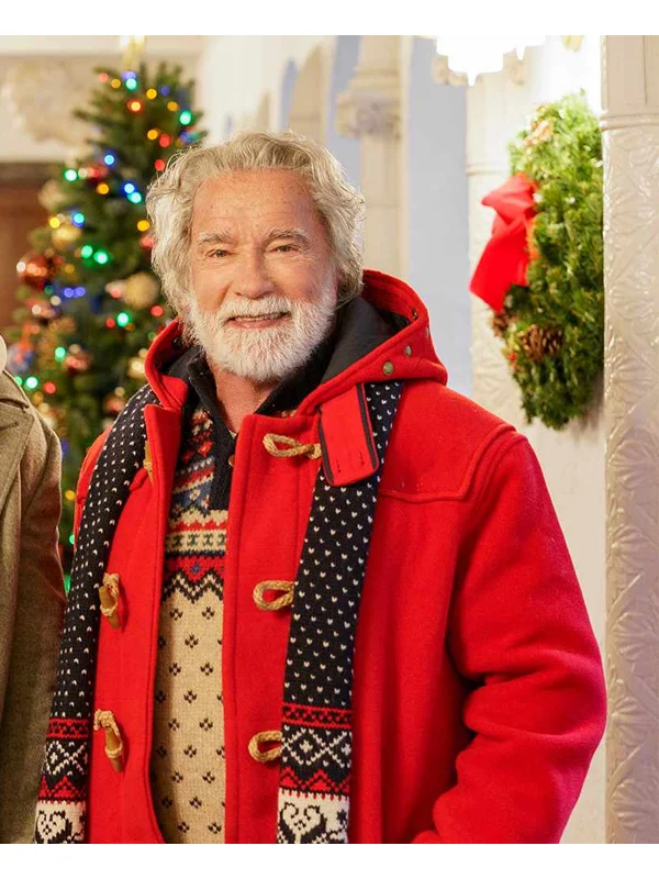 The Man with the Bag Arnold Schwarzenegger Santa Claus Coat Red