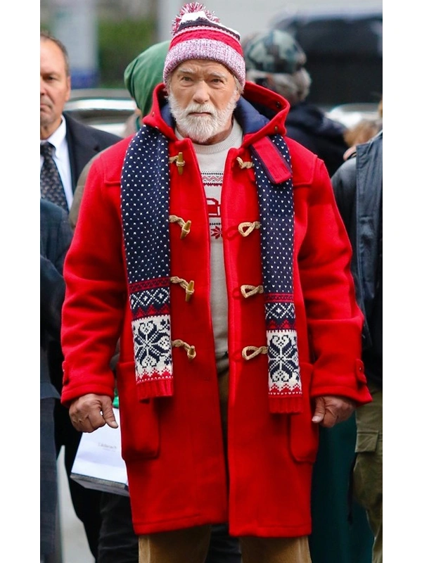 The Man with the Bag Arnold Schwarzenegger Santa Coat Red