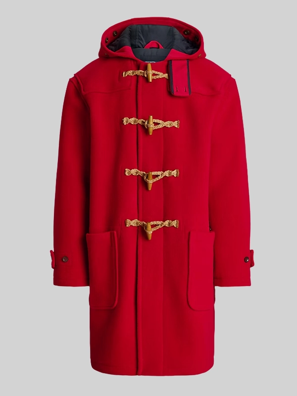 The Man with the Bag Arnold Schwarzenegger Wool Twill Toggle Coat Red