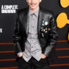 Timothée Chalamet A Complete Unknown Premiere Leather Blazer Black