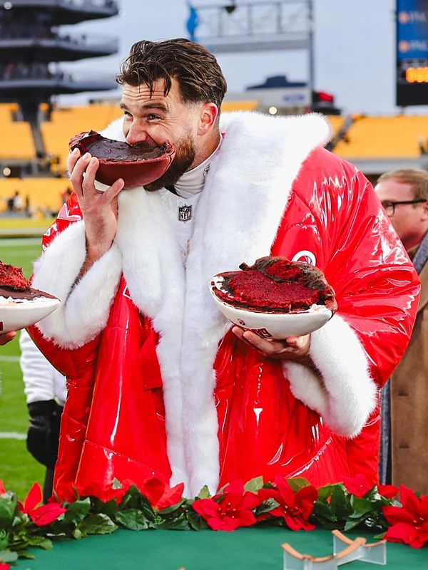 Travis Kelce Christmas Puffer Coat Red