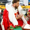 Travis Kelce Christmas Red Puffer Coat