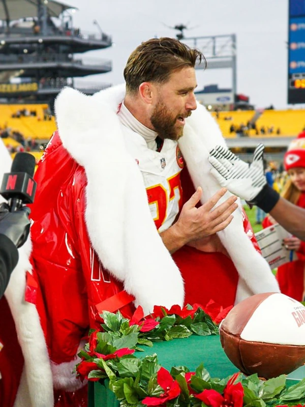 Travis Kelce Christmas Red Puffer Coat