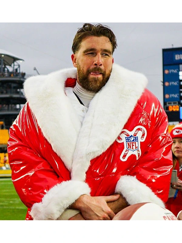 Travis Kelce Red Puffer Christmas Coat