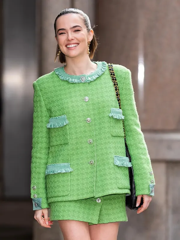 Zoey Deutch Green Wool Tweed Jacket