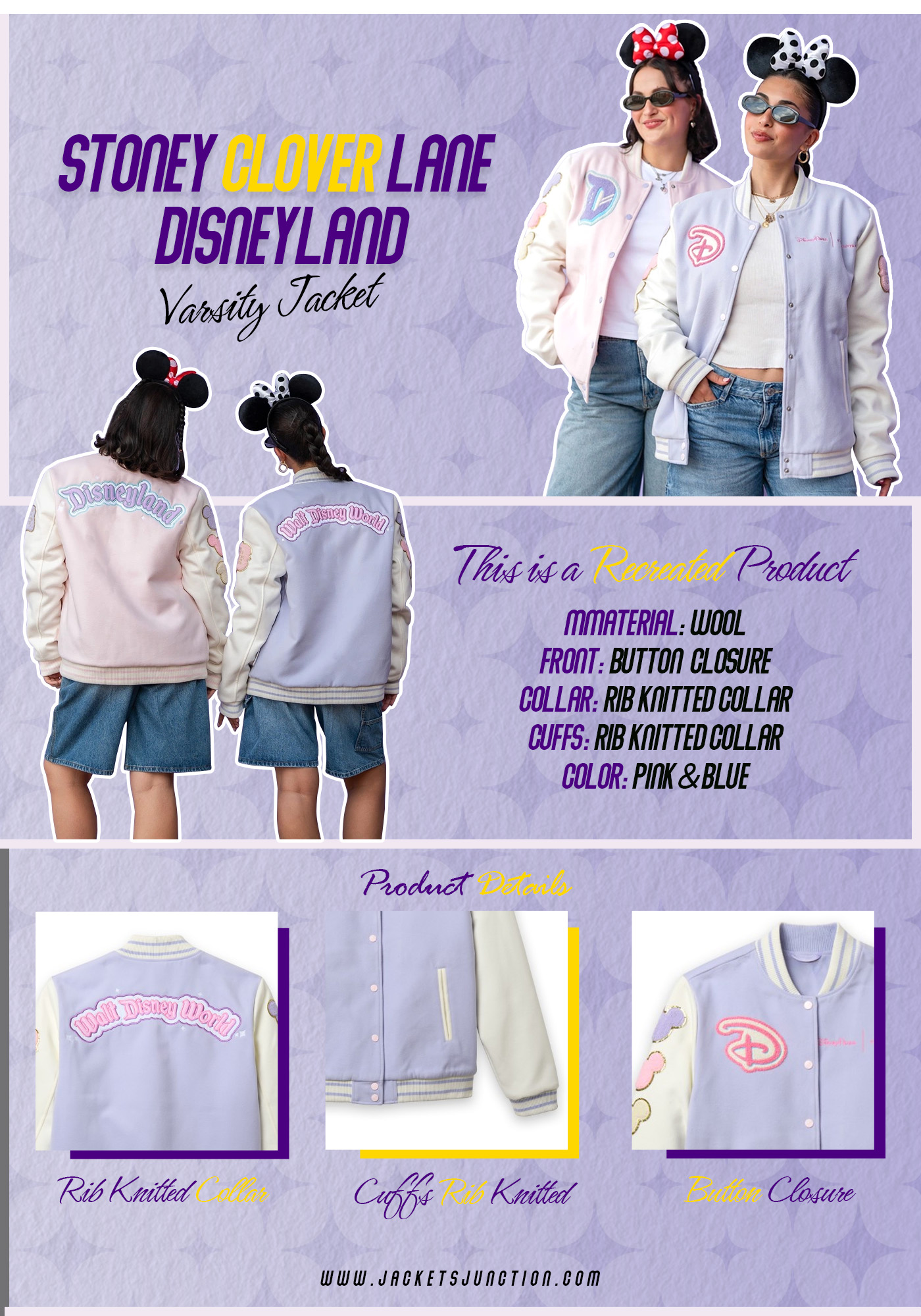 disneyland logo varsity jacket for women by stoney clover lane – pink