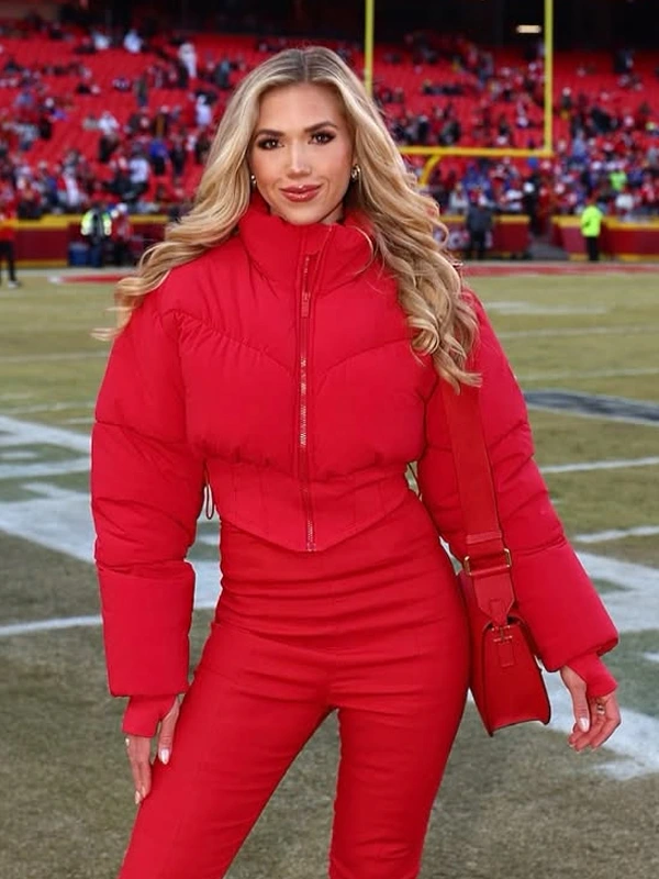 AFC Championship Gracie Hunt Red Crop Puffer Jacket