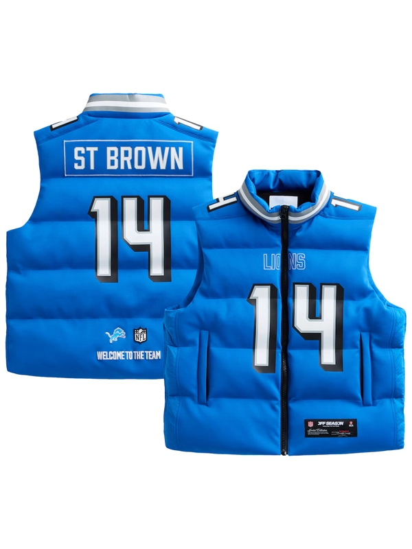 Amon-Ra St. Brown Detroit Lions Off Season Player Puffer Vest Blue